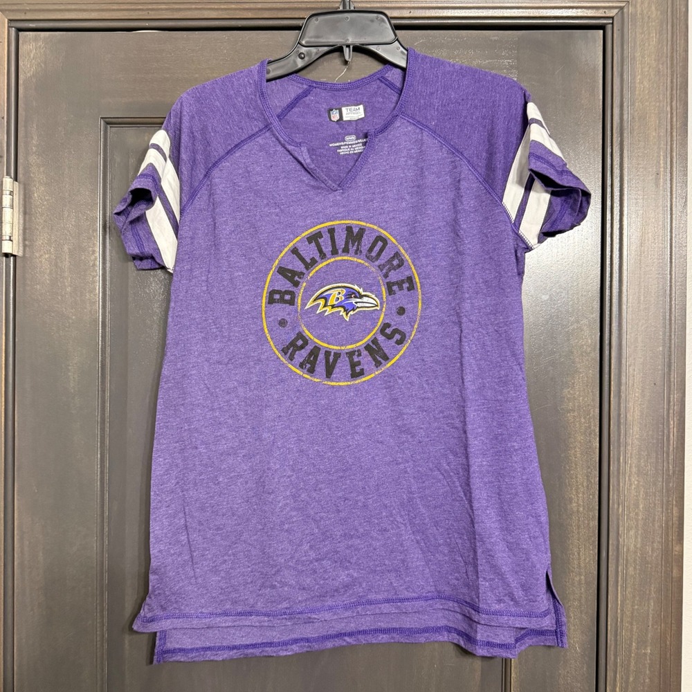 NFL Team Apparel Baltimore Ravens Purple Heathered Notch Neck T-Shirt Womens M